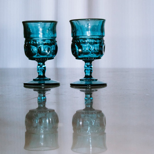 King’s Crown Thumbprint Small Goblets – Teal Blue (Set of 3)